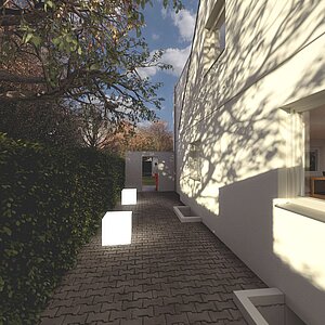 Architektur Idee - Garten Perspektive Seitenbereich