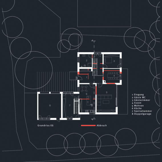 Haus-B - Bauen im Bestand - Grundriss EG Bestand-Abbruch