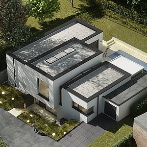 Isometrie Straße - Neubau-Einfamilienhaus-Frechen