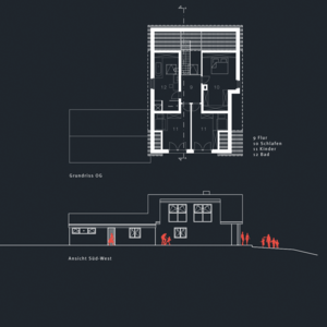 Haus-B - Bauen im Bestand - Grundriss OG und Ansicht