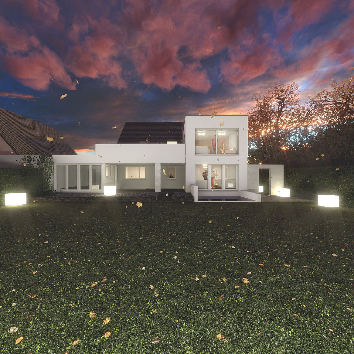 Architektur Idee - Garten Perspektive Abendstimmung