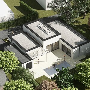 Isometrie Garten - Neubau-Einfamilienhaus-Frechen