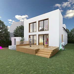 Anbau Haus S Pulheim - Kubus (Flachdach) Putz