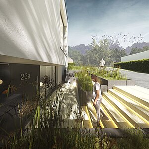 Perspektive Eingang - Neubau-Einfamilienhaus-Frechen