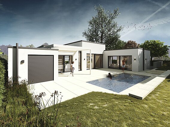 Perspektive Garten - Neubau-Einfamilienhaus-Frechen