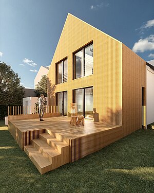 Anbau Haus S Pulheim - Satteldach mit heller Holzverschalung