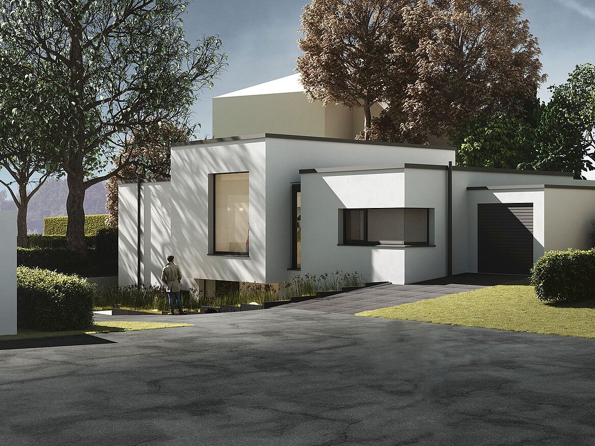 Perspektive Straße - Neubau-Einfamilienhaus-Frechen