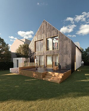 Anbau Haus S Pulheim - Satteldach mit dunkler Holzverschalung