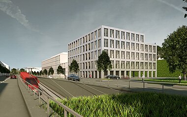 3d Visualisierung Büro - Entwurfsüberarbeitung V2 - Straßenseite