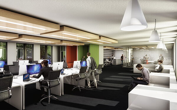 3d Visualisierung Büro - Innenraum Perspektive Open Workspace
