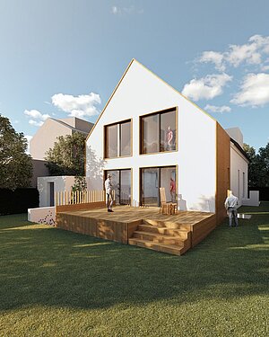 Anbau Haus S Pulheim - Satteldach Holzverschalung und Putz