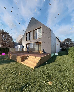 Anbau Haus S Pulheim - Satteldach Eternit Verkleidung dunkel