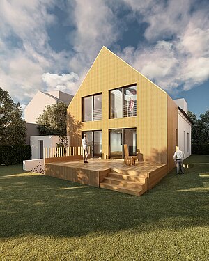 Anbau Haus S Pulheim - Satteldach mit heller Holzverschalung