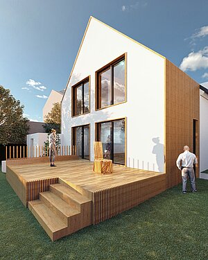 Anbau Haus S Pulheim - Satteldach Holzverschalung und Putz