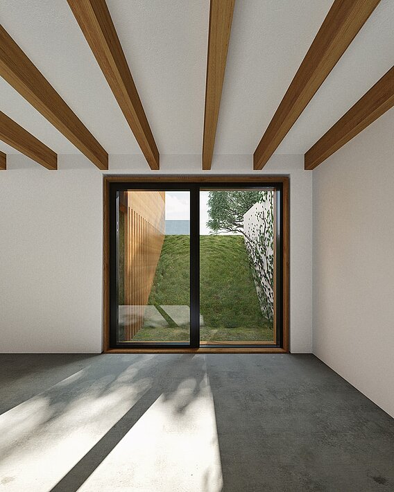 Anbau Haus S Pulheim - Innenperspektive Untergeschoss mit Blick auf den Garten