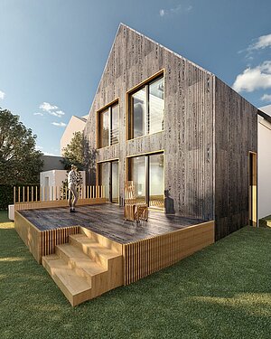 Anbau Haus S Pulheim - Satteldach mit dunkler Holzverschalung